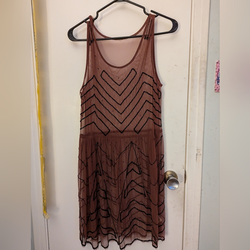 Free People burgundy sheer beaded dress